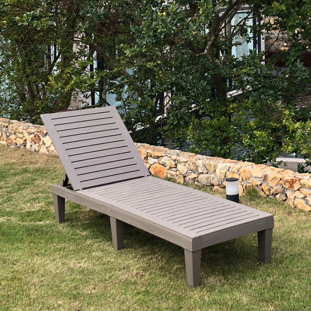 Modern Wood-Look Patio Chaise Lounger