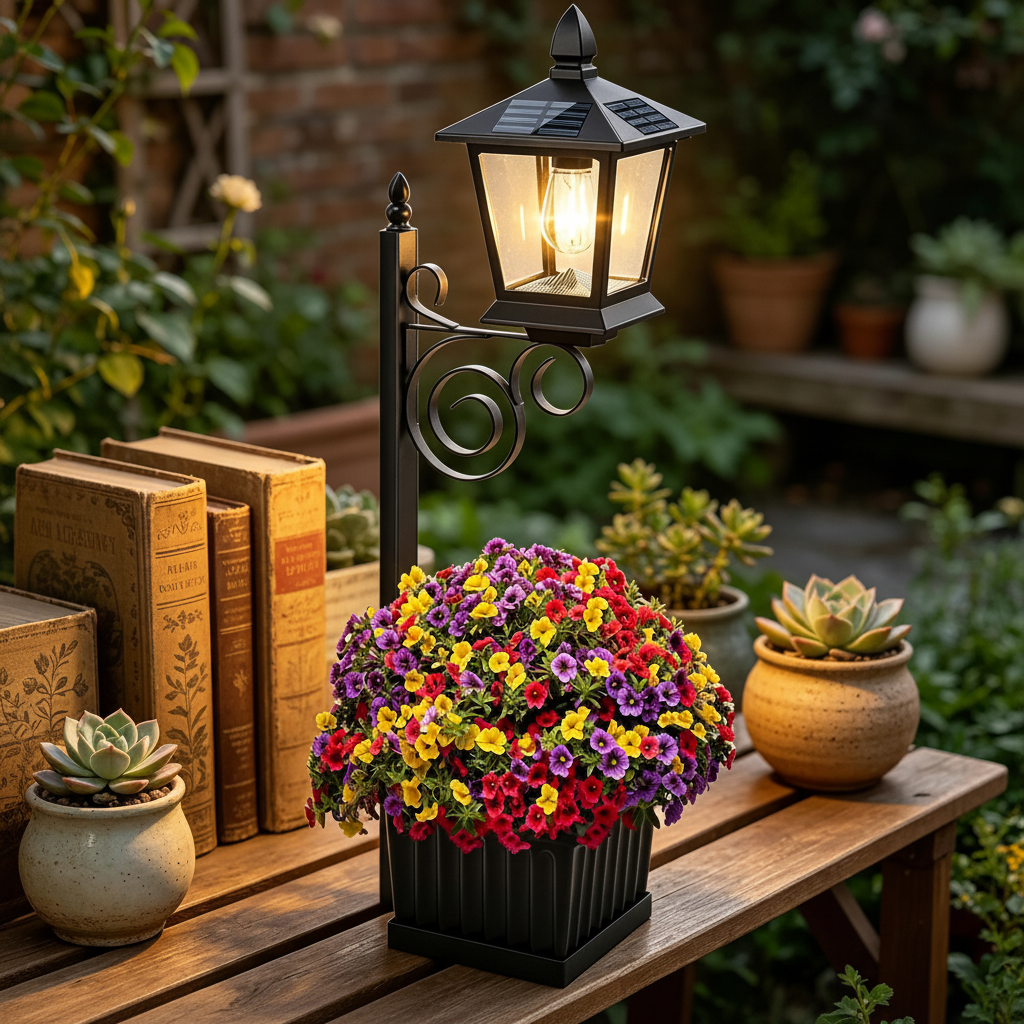 Solar Post Light with Planter