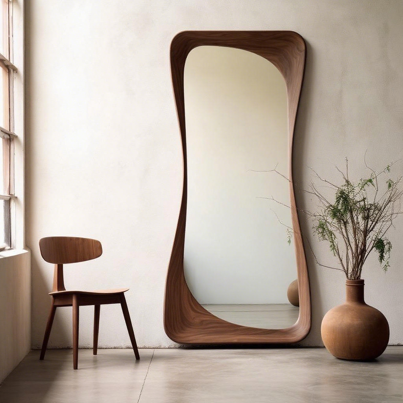 Walnut Irregular Full-Length Mirror