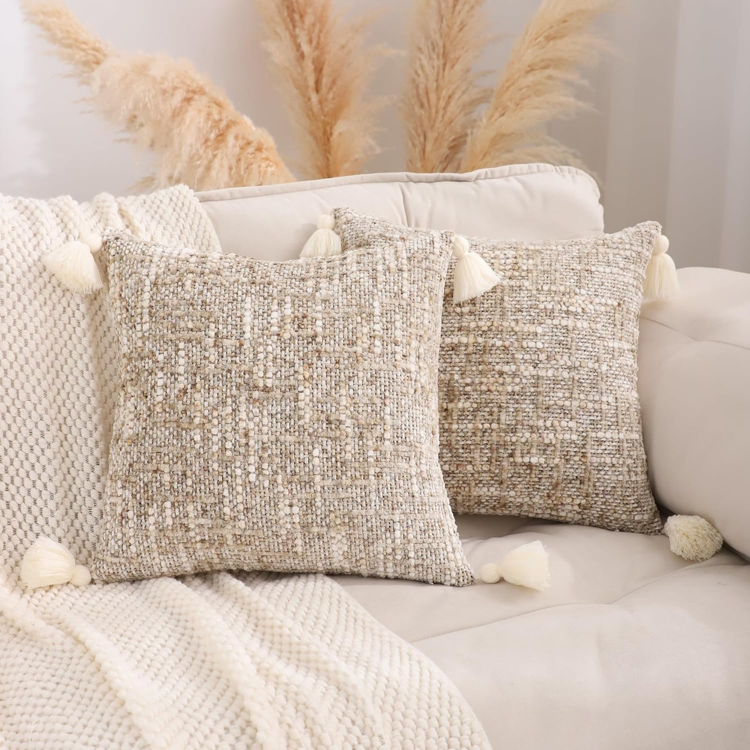 Tasseled Chenille Throw Pillow Cover