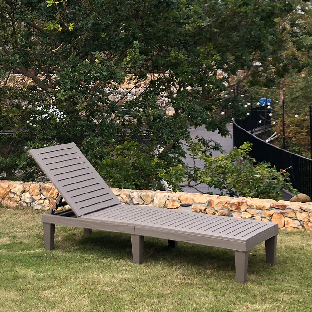 Modern Wood-Look Patio Chaise Lounger