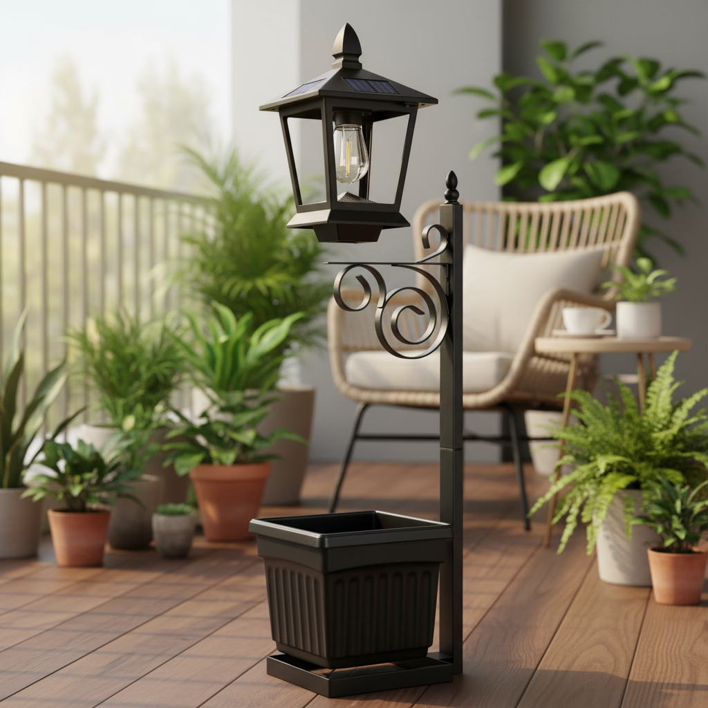 Solar Post Light with Planter