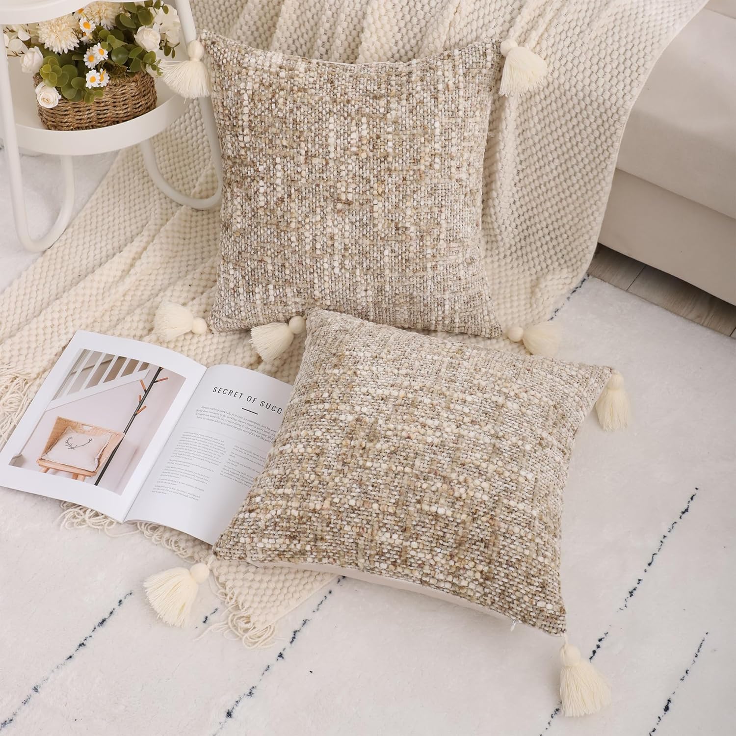 Tasseled Chenille Throw Pillow Cover