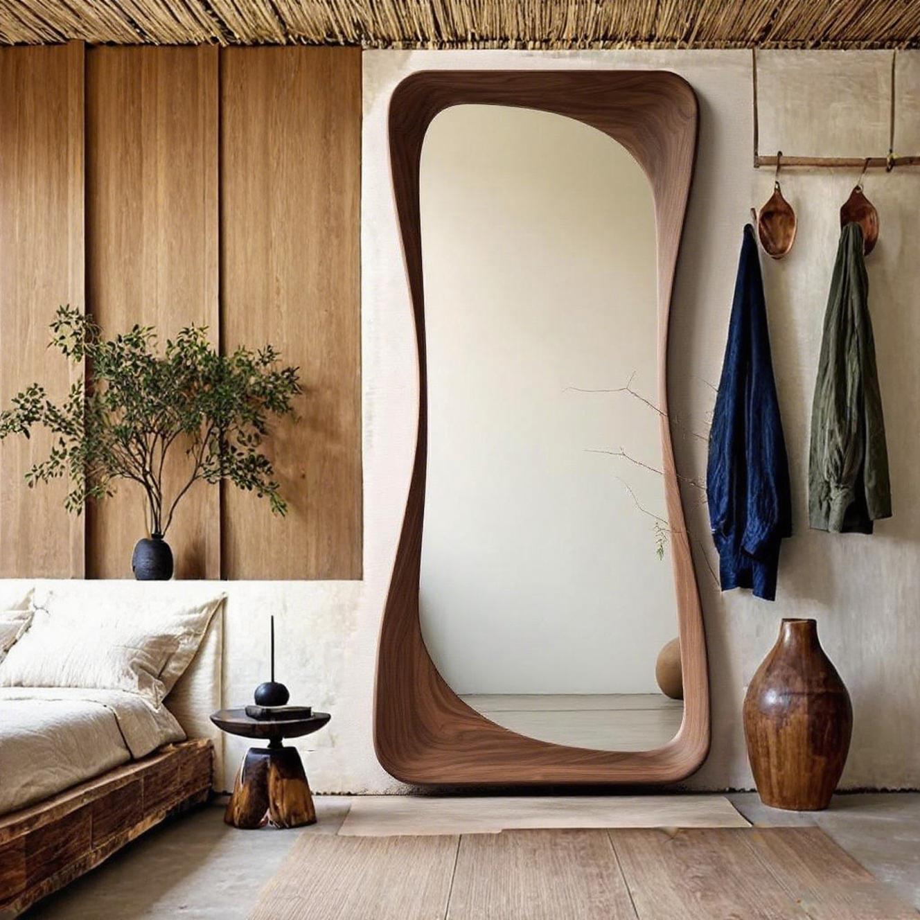 Walnut Irregular Full-Length Mirror
