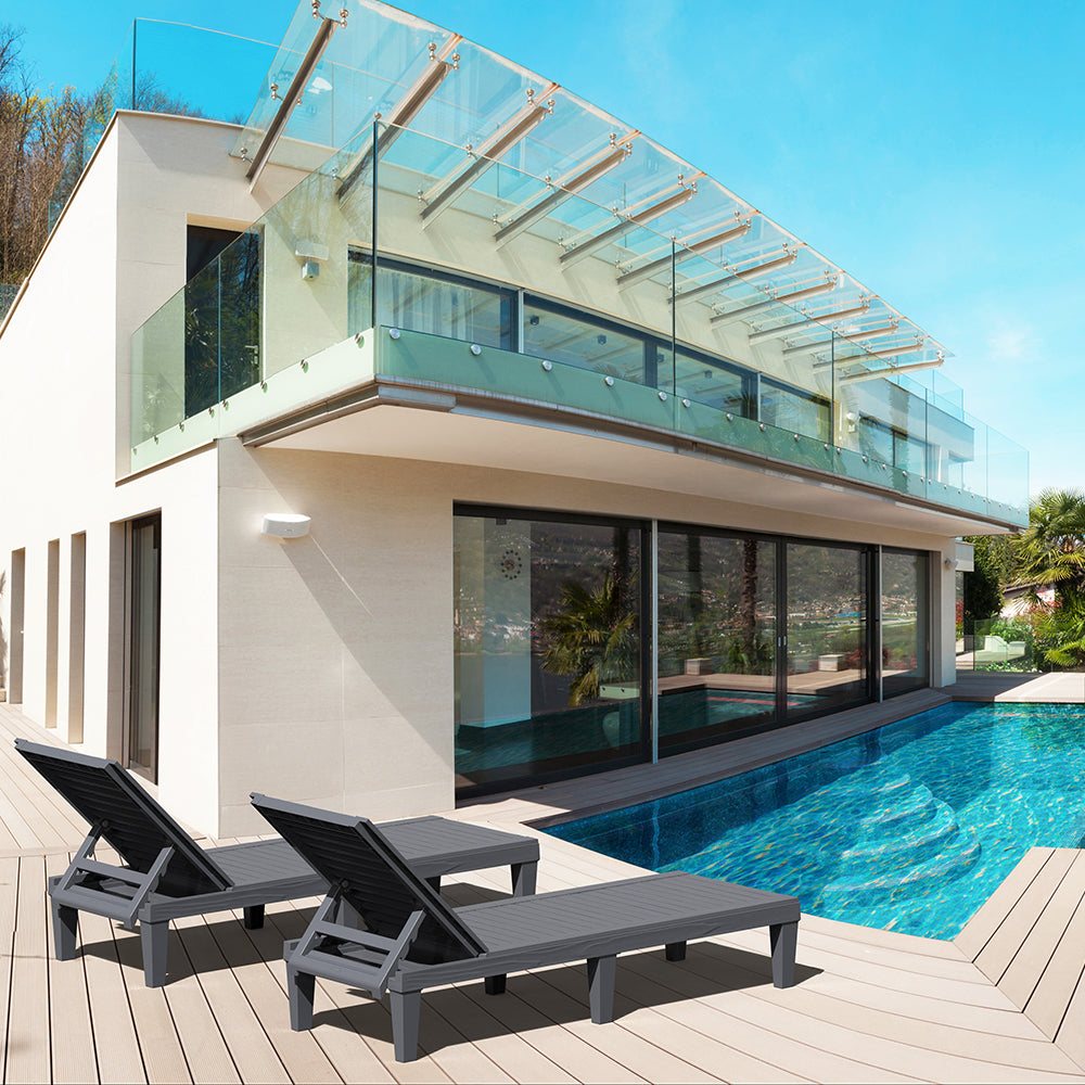 Modern Wood-Look Patio Chaise Lounger