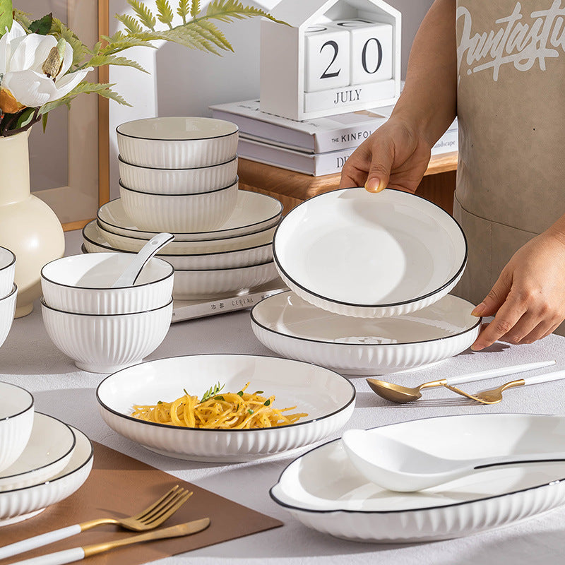 White & Black Rim Dinnerware Set